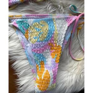 Women's Two-Piece Smocked Bikini Set with Multicolor Floral Print